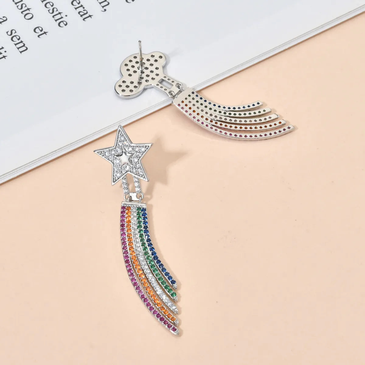 1 Pair Cute Luxurious Shiny Clouds Rainbow Star Asymmetrical Plating Inlay Copper Zircon White Gold Plated Drop Earrings