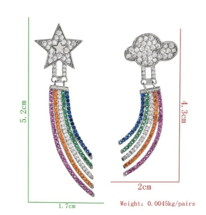 1 Pair Cute Luxurious Shiny Clouds Rainbow Star Asymmetrical Plating Inlay Copper Zircon White Gold Plated Drop Earrings