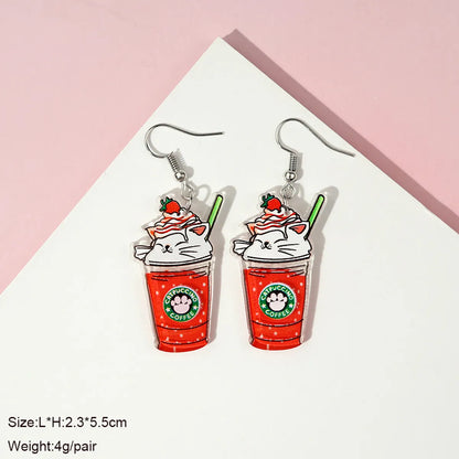 1 Pair Cute Milky Tea Bottle Letter Rainbow Arylic Drop Earrings