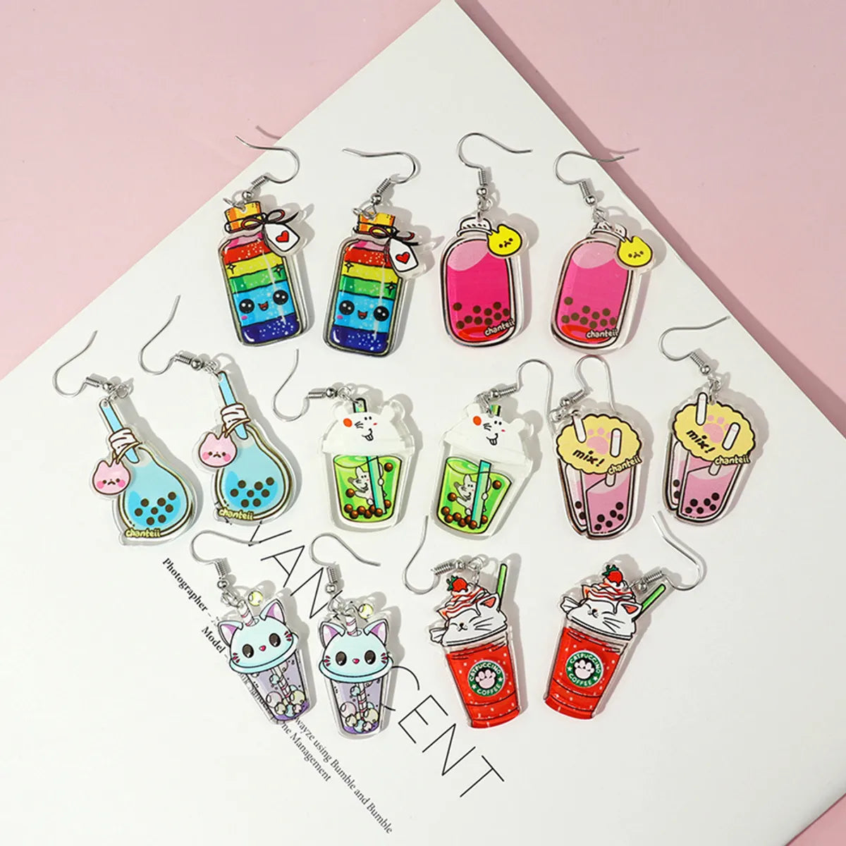 1 Pair Cute Milky Tea Bottle Letter Rainbow Arylic Drop Earrings