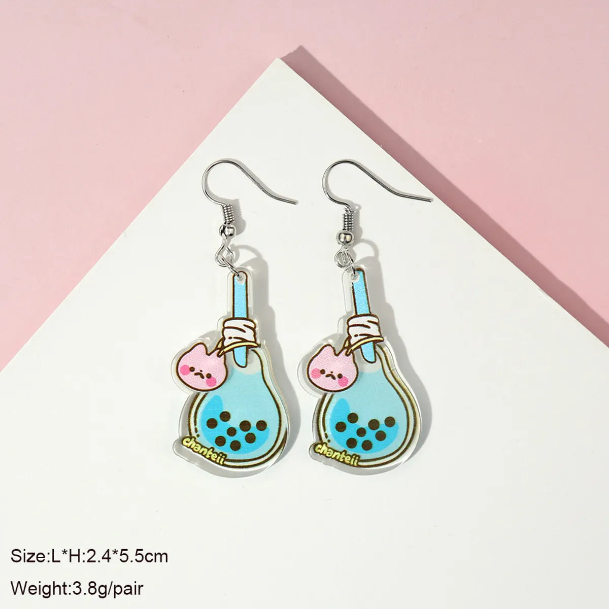 1 Pair Cute Milky Tea Bottle Letter Rainbow Arylic Drop Earrings