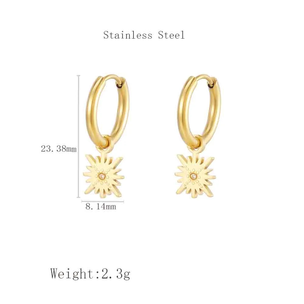 1 Pair Cute Modern Style Korean Style Sun Star Plating Inlay 304 Stainless Steel Rhinestones Drop Earrings