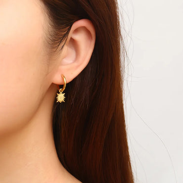 1 Pair Cute Modern Style Korean Style Sun Star Plating Inlay 304 Stainless Steel Rhinestones Drop Earrings