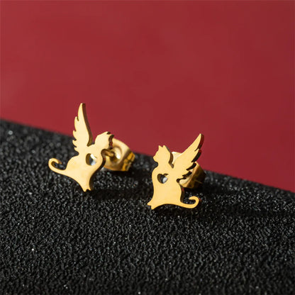 1 Pair Cute Modern Style Sweet Cat Tiger Spider Polishing Plating 304 Stainless Steel 18K Gold Plated Ear Studs