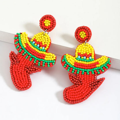 1 Pair Cute Modern Style Sweet Pear Pineapple Inlay Cloth Seed Bead Rhinestones K Gold Plated Drop Earrings