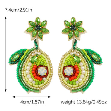 1 Pair Cute Modern Style Sweet Pear Pineapple Inlay Cloth Seed Bead Rhinestones K Gold Plated Drop Earrings