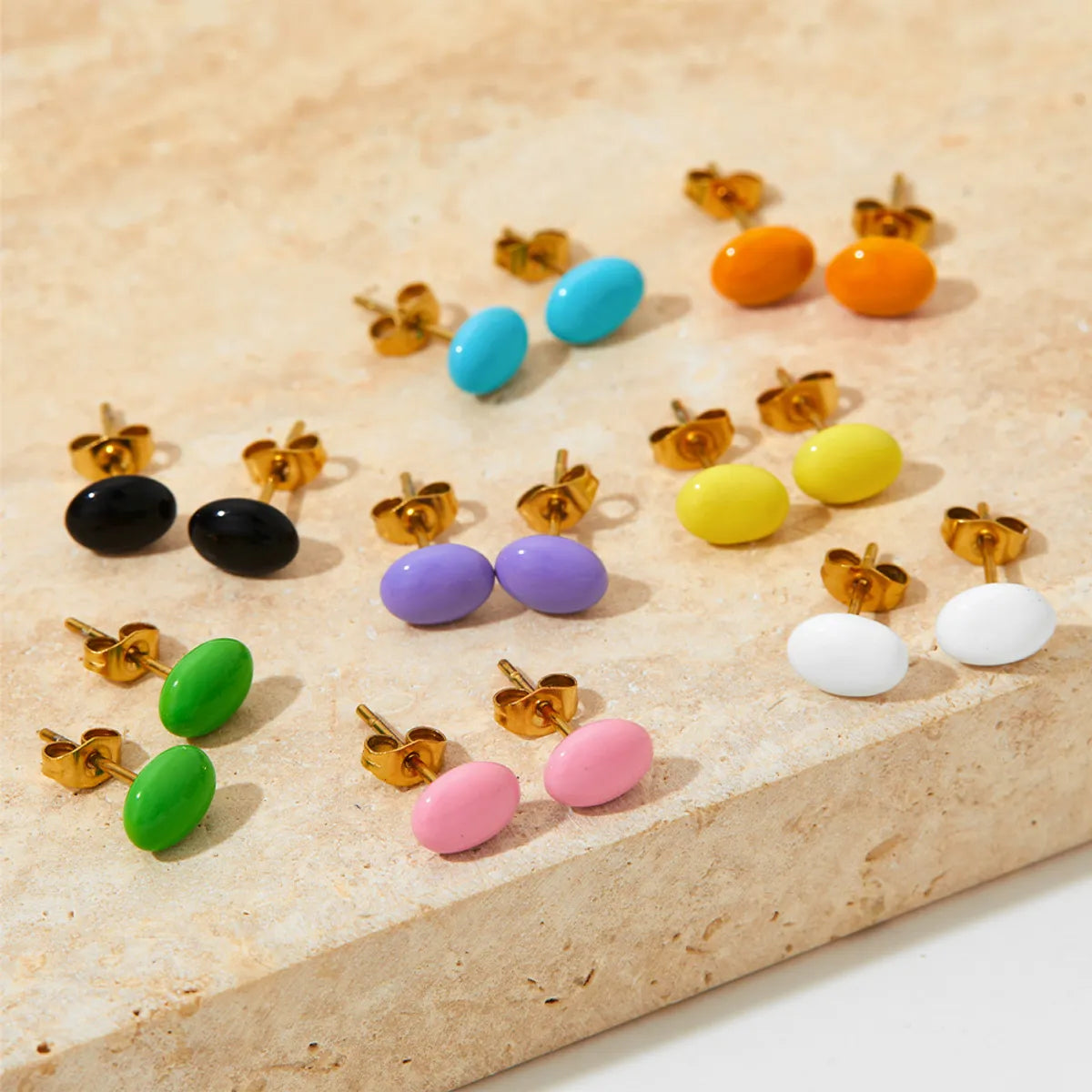 1 Pair Cute Oval Enamel Plating 304 Stainless Steel 16K Gold Plated White Gold Plated Gold Plated Ear Studs