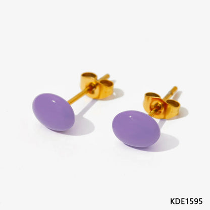 1 Pair Cute Oval Enamel Plating 304 Stainless Steel 16K Gold Plated White Gold Plated Gold Plated Ear Studs