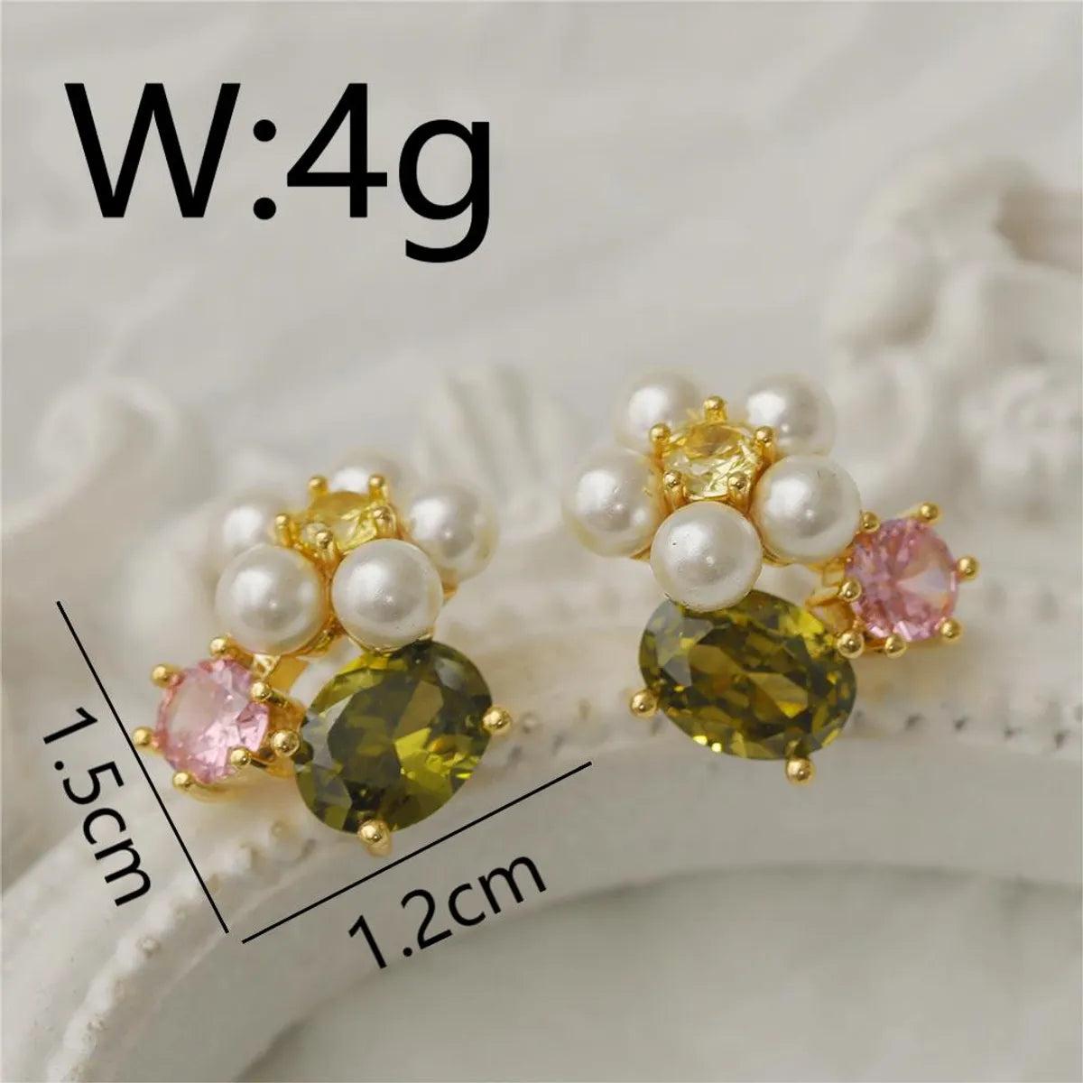 1 Pair Cute Pastoral Flower Plating Inlay Copper Imitation Pearl Rhinestones 18K Gold Plated Ear Studs