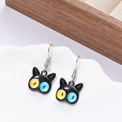 1 Pair Cute Pastoral Shiny Bear Heart Shape Cat Asymmetrical Stoving Varnish Alloy Drop Earrings