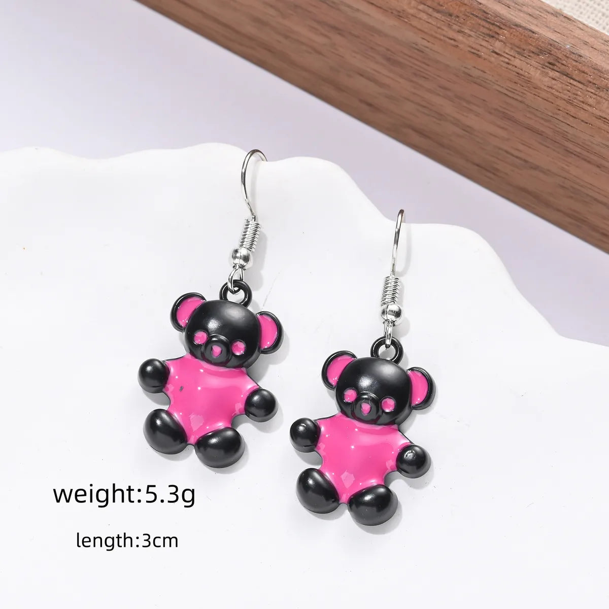 1 Pair Cute Pastoral Shiny Bear Heart Shape Cat Asymmetrical Stoving Varnish Alloy Drop Earrings