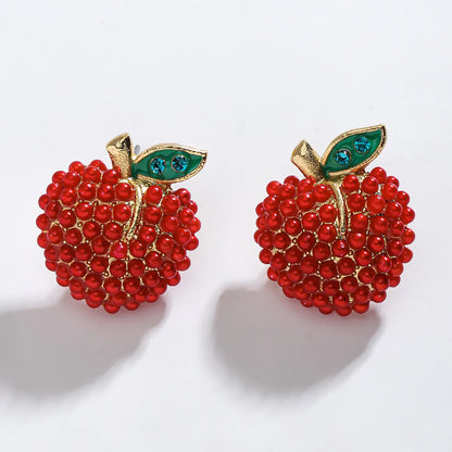 1 Pair Cute Pastoral Shiny Fruit Inlay Zinc Alloy Rhinestones K Gold Plated Ear Studs