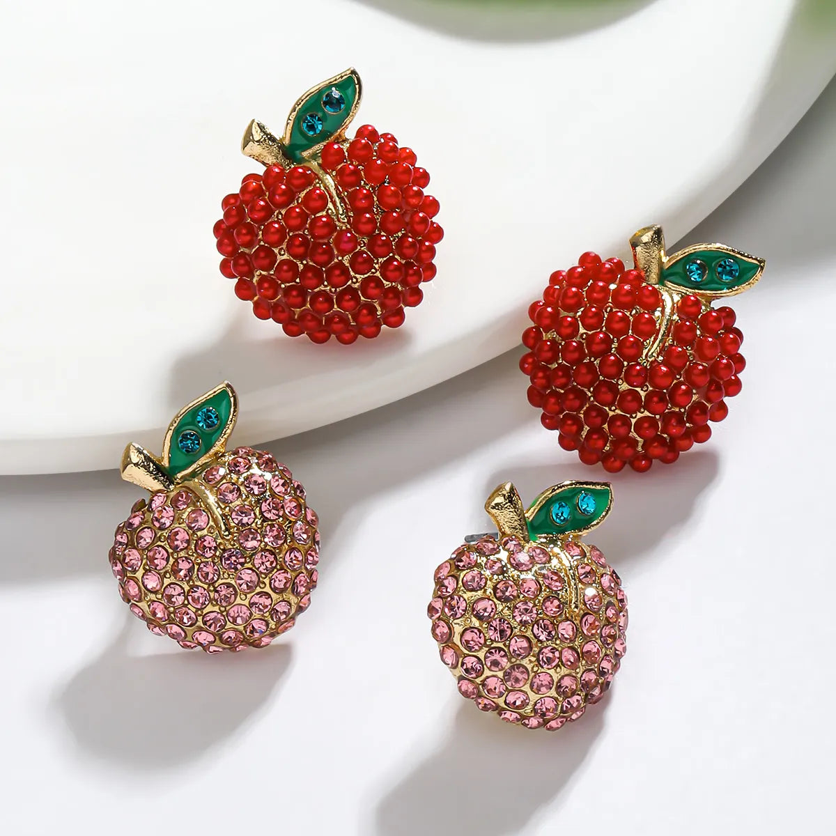 1 Pair Cute Pastoral Shiny Fruit Inlay Zinc Alloy Rhinestones K Gold Plated Ear Studs