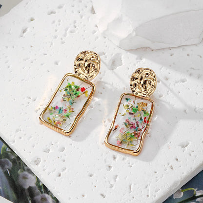 1 Pair Cute Pastoral Simple Style Ditsy Floral Flower Alloy Resin Drop Earrings