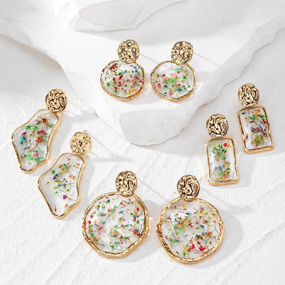 1 Pair Cute Pastoral Simple Style Ditsy Floral Flower Alloy Resin Drop Earrings