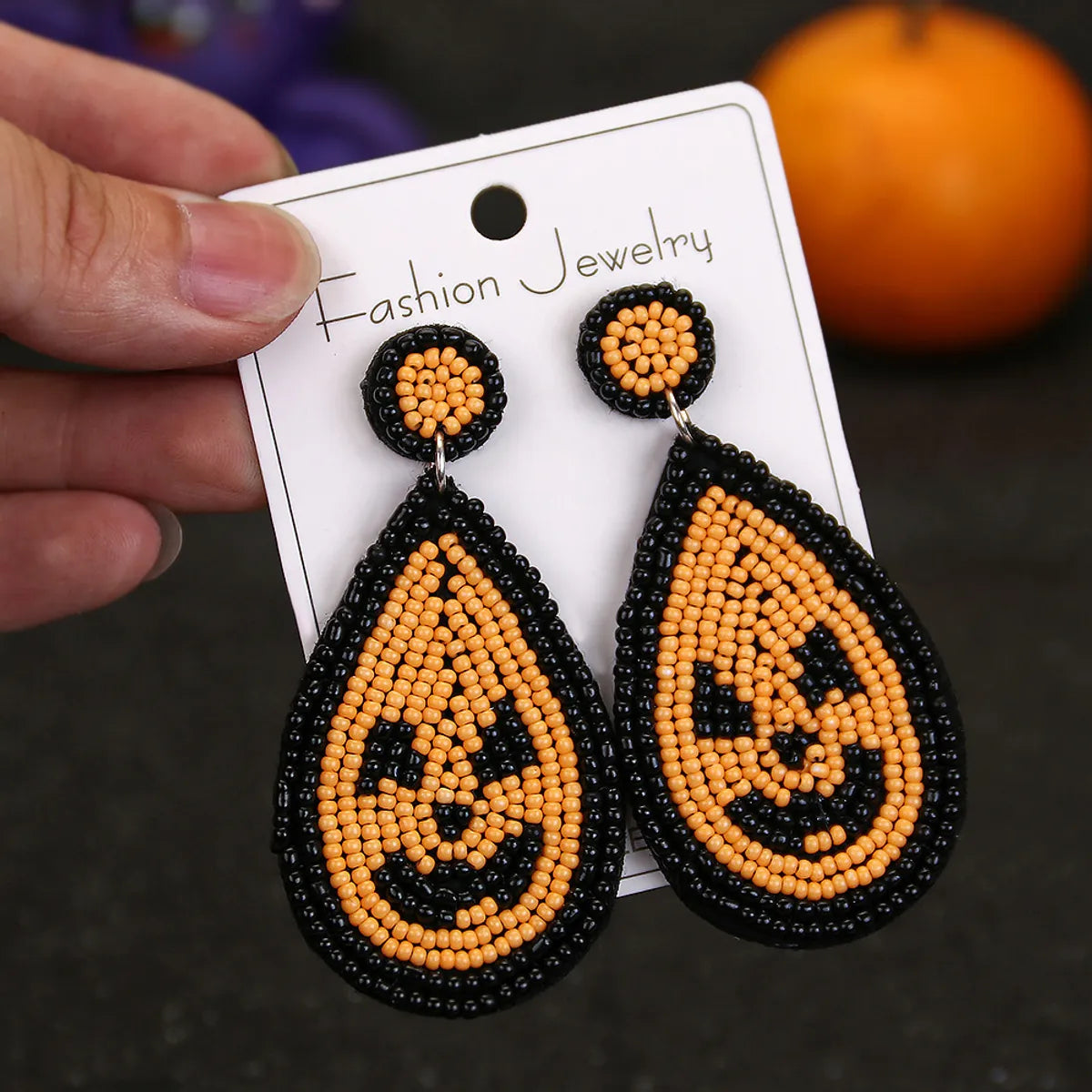 1 Pair Cute Pumpkin Letter Skull Beaded Drop Earrings