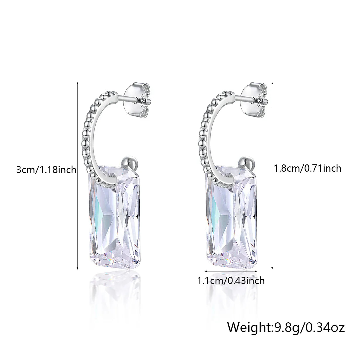 1 Pair Cute Queen Bridal Rectangle Plating Inlay Sterling Silver Zircon White Gold Plated Drop Earrings