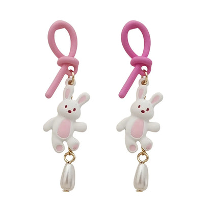 1 Pair Cute Rabbit Enamel Stoving Varnish Alloy Drop Earrings