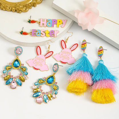 1 Pair Cute Rabbit Letter Tassel Plating Inlay Alloy Rhinestones Drop Earrings