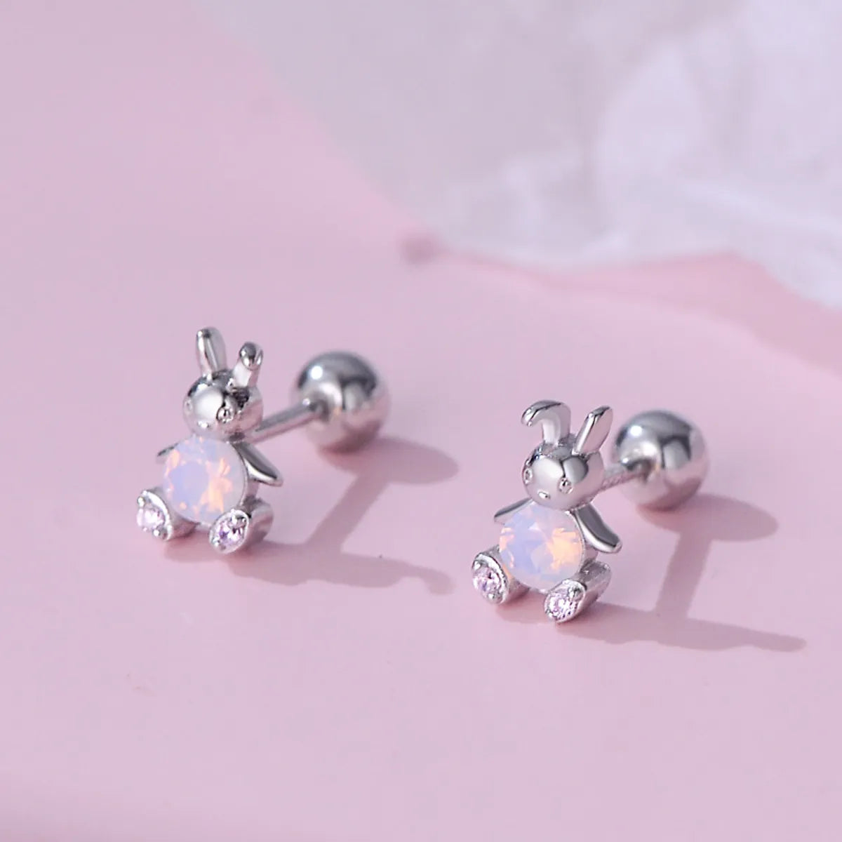 1 Pair Cute Rabbit Sterling Silver Inlay Rhinestones Ear Studs