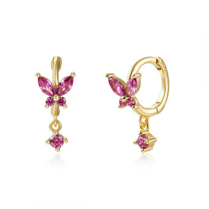 1 Pair Cute Romantic Pastoral Butterfly Butterfly Inlay Sterling Silver Zircon White Gold Plated Gold Plated Earrings