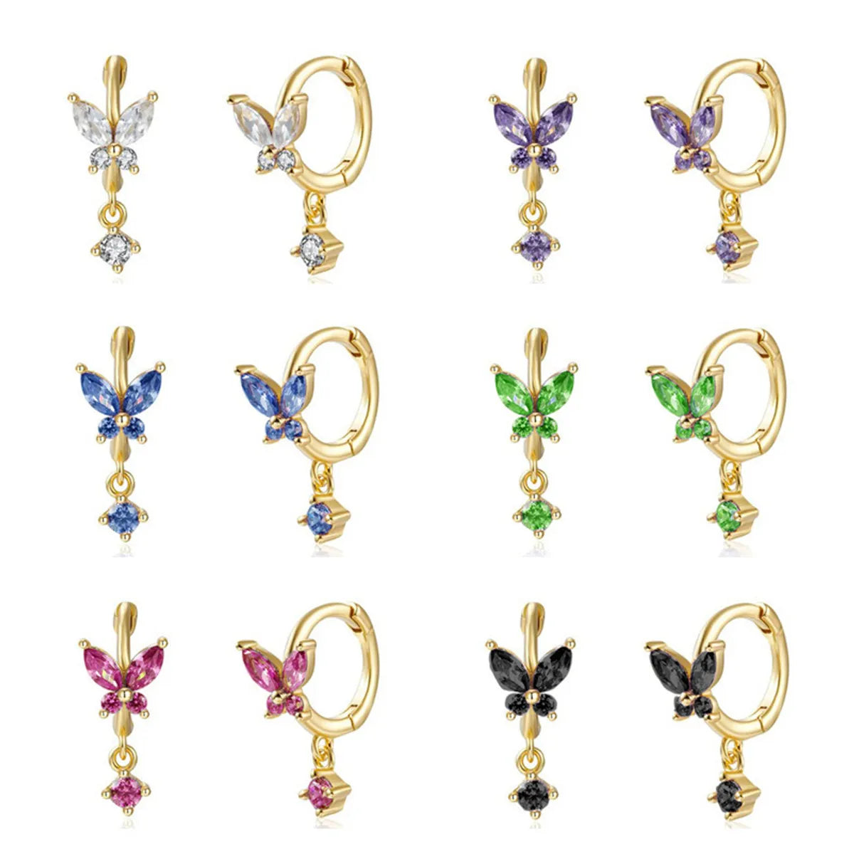 1 Pair Cute Romantic Pastoral Butterfly Butterfly Inlay Sterling Silver Zircon White Gold Plated Gold Plated Earrings