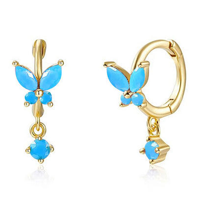 1 Pair Cute Romantic Pastoral Butterfly Butterfly Inlay Sterling Silver Zircon White Gold Plated Gold Plated Earrings