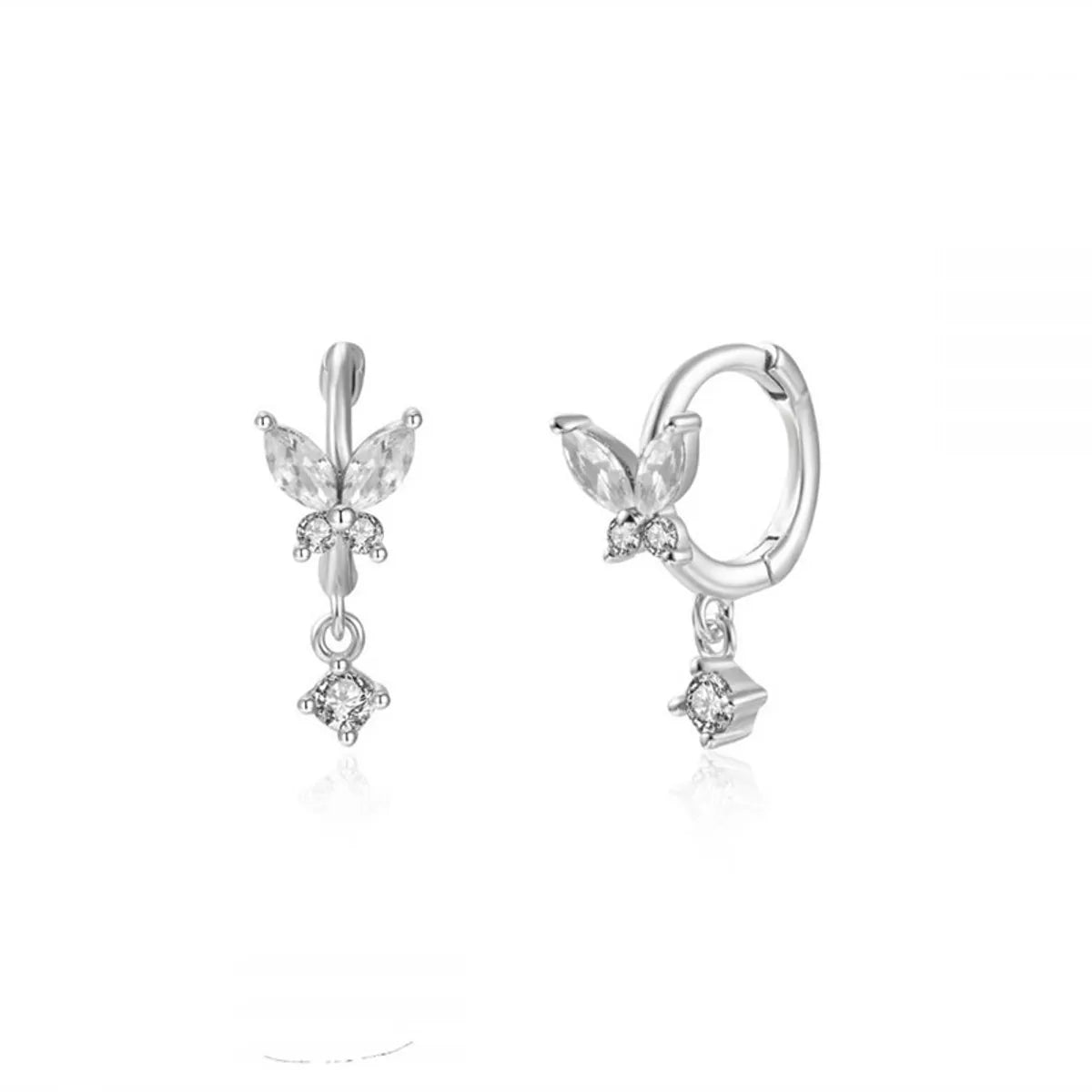 1 Pair Cute Romantic Pastoral Butterfly Butterfly Inlay Sterling Silver Zircon White Gold Plated Gold Plated Earrings