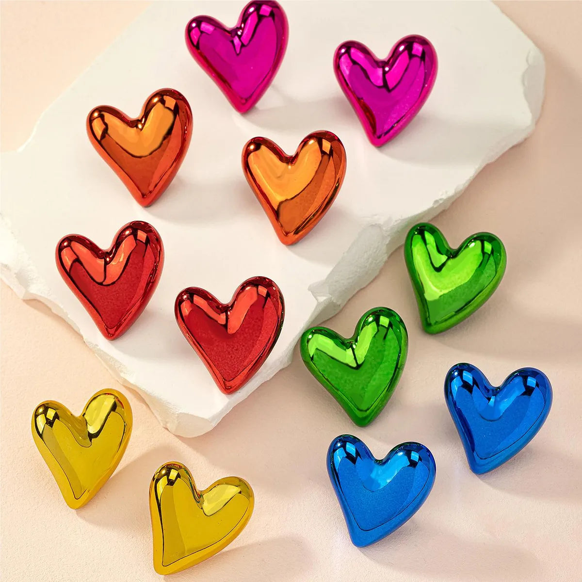 1 Pair Cute Romantic Simple Style Heart Shape Plastic Ear Studs