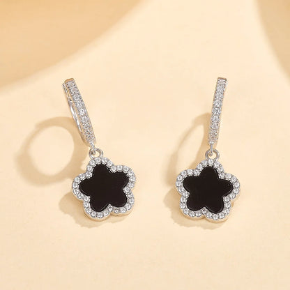 1 Pair Cute Romantic Sweet Flower Inlay Sterling Silver Agate Zircon White Gold Plated Gold Plated Drop Earrings