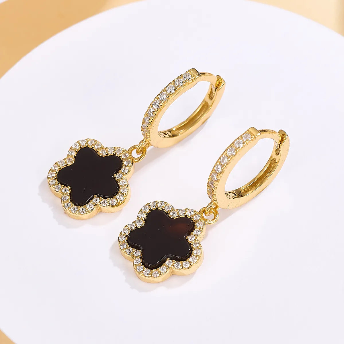 1 Pair Cute Romantic Sweet Flower Inlay Sterling Silver Agate Zircon White Gold Plated Gold Plated Drop Earrings