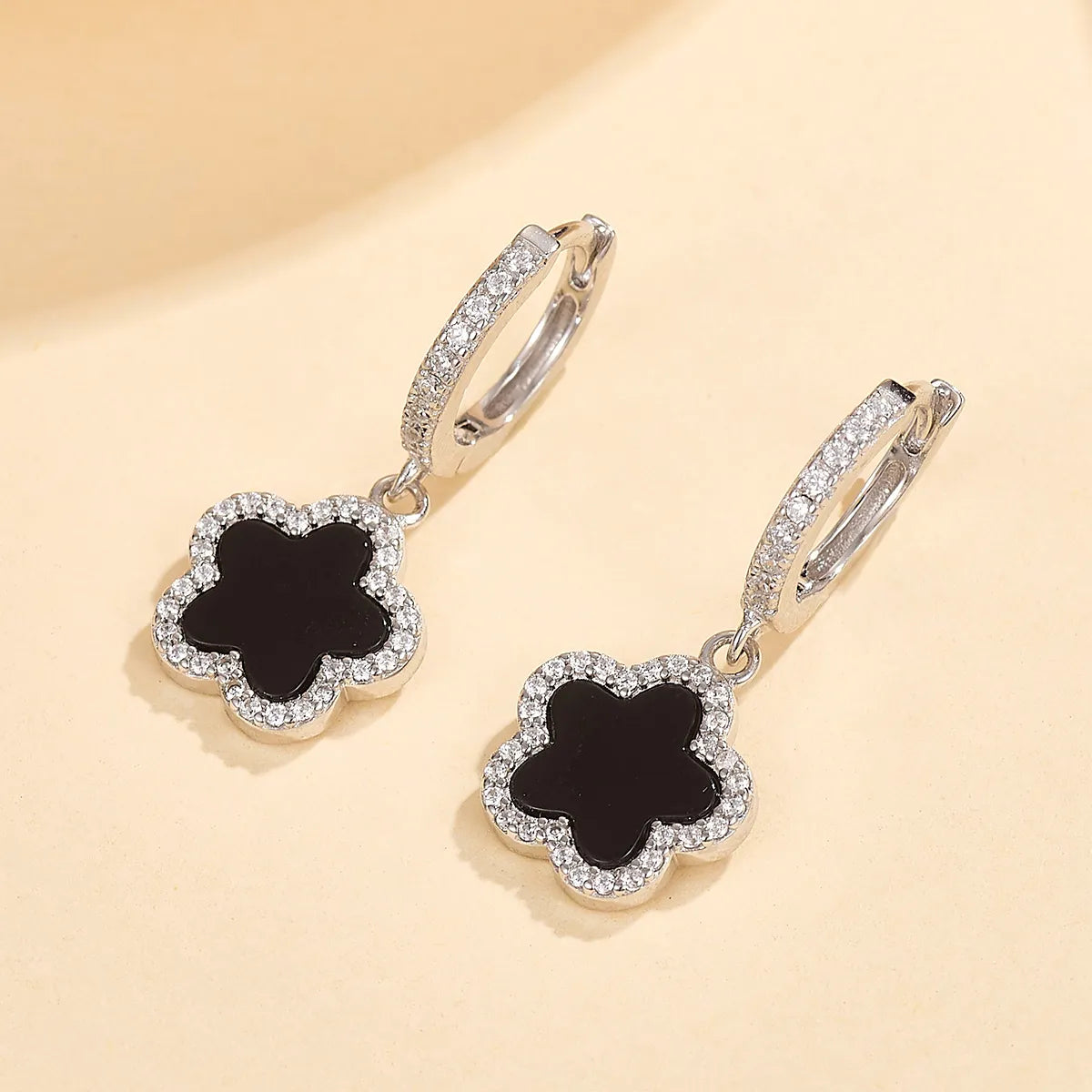 1 Pair Cute Romantic Sweet Flower Inlay Sterling Silver Agate Zircon White Gold Plated Gold Plated Drop Earrings