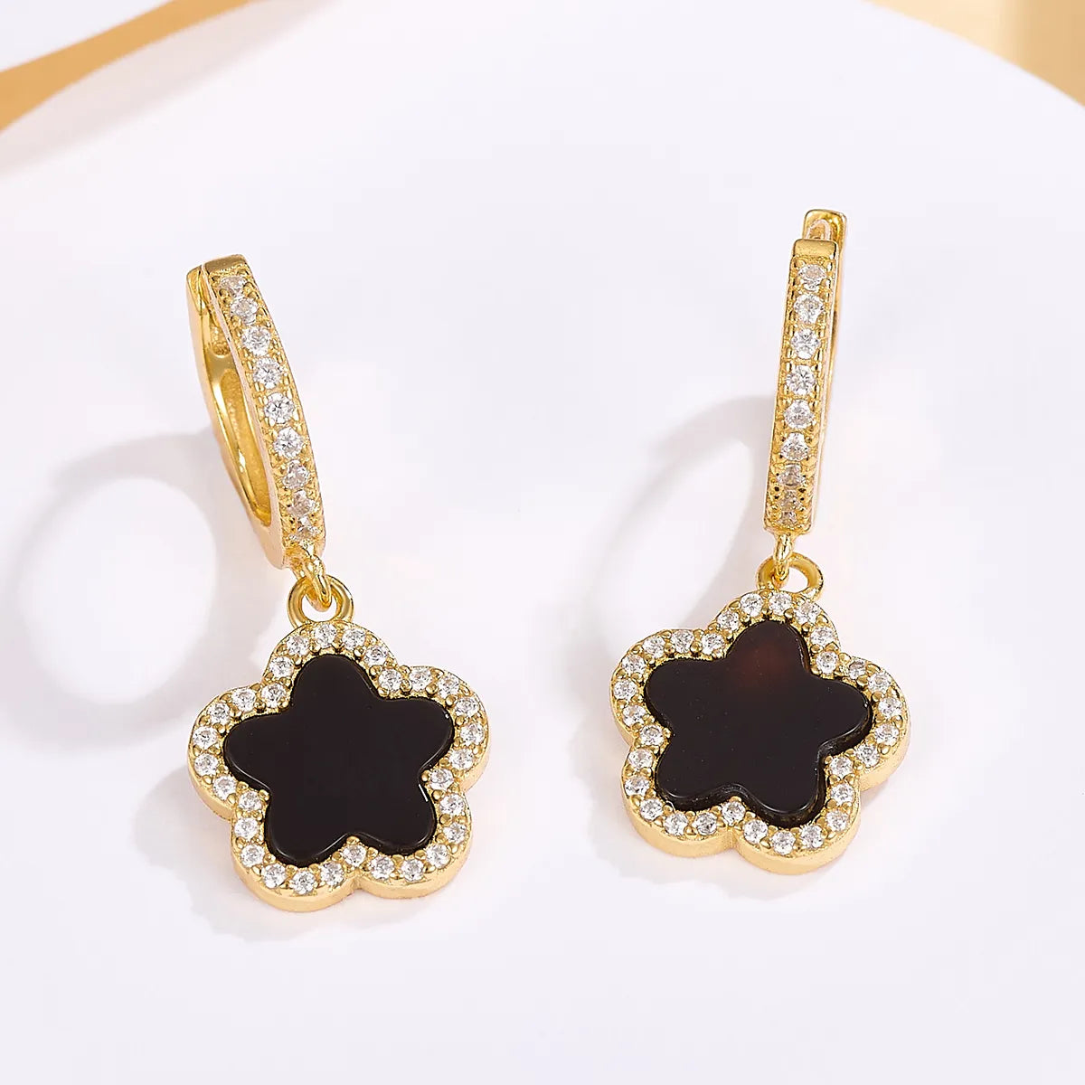 1 Pair Cute Romantic Sweet Flower Inlay Sterling Silver Agate Zircon White Gold Plated Gold Plated Drop Earrings