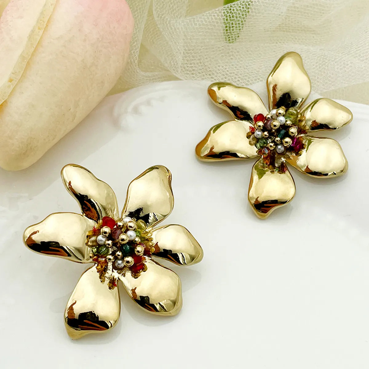 1 Pair Cute Romantic Sweet Flower Plating 304 Stainless Steel Ear Studs