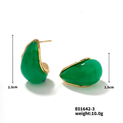 1 Pair Cute Romantic Sweet Water Droplets Solid Color Plating Inlay 304 Stainless Steel Resin K Gold Plated Ear Studs