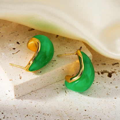 1 Pair Cute Romantic Sweet Water Droplets Solid Color Plating Inlay 304 Stainless Steel Resin K Gold Plated Ear Studs