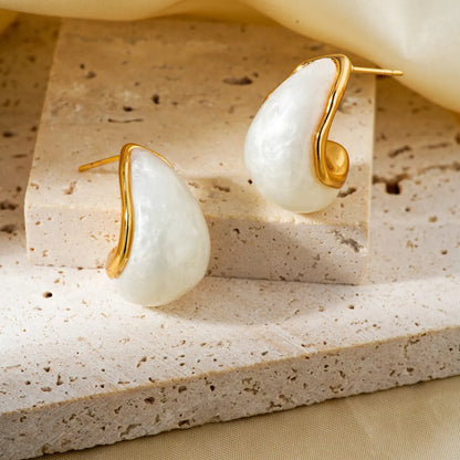 1 Pair Cute Romantic Sweet Water Droplets Solid Color Plating Inlay 304 Stainless Steel Resin K Gold Plated Ear Studs