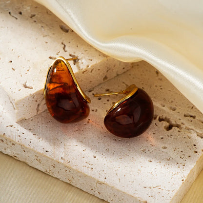 1 Pair Cute Romantic Sweet Water Droplets Solid Color Plating Inlay 304 Stainless Steel Resin K Gold Plated Ear Studs