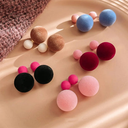 1 Pair Cute Round Plastic Flocking Ear Studs