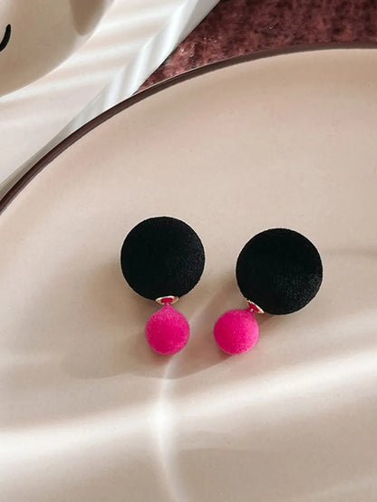 1 Pair Cute Round Plastic Flocking Ear Studs