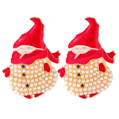 1 Pair Cute Santa Claus Crutch Elk Plating Alloy Ear Studs