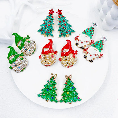 1 Pair Cute Santa Claus Crutch Elk Plating Alloy Ear Studs