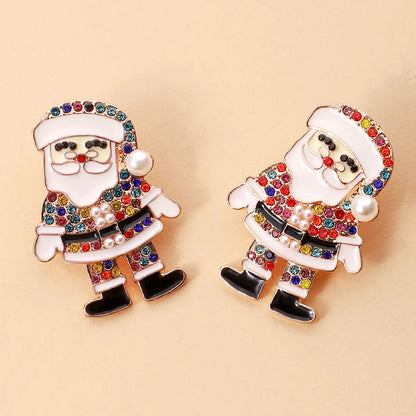 1 Pair Cute Santa Claus Enamel Inlay Metal Rhinestones Pearl Ear Studs