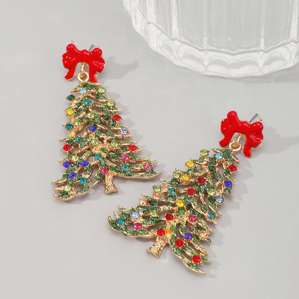 1 Pair Cute Shiny Christmas Tree Inlay Alloy Artificial Rhinestones Drop Earrings