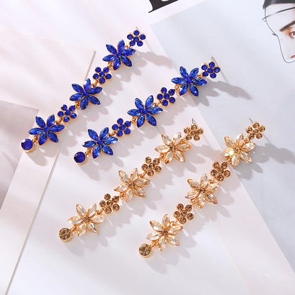 1 Pair Cute Shiny Flower Inlay Alloy Rhinestones Drop Earrings