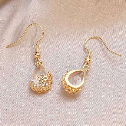 1 Pair Cute Shiny Water Droplets Plating Inlay Copper Zircon Gold Plated Ear Hook