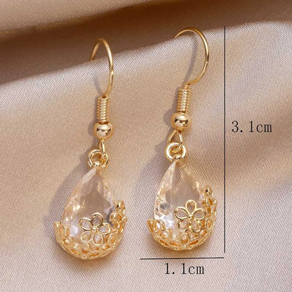 1 Pair Cute Shiny Water Droplets Plating Inlay Copper Zircon Gold Plated Ear Hook