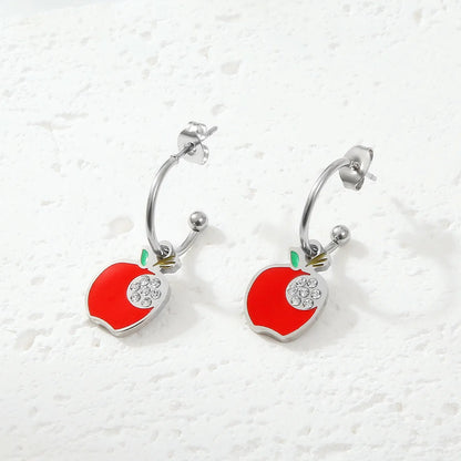 1 Pair Cute Simple Style Apple Titanium Steel Drop Earrings