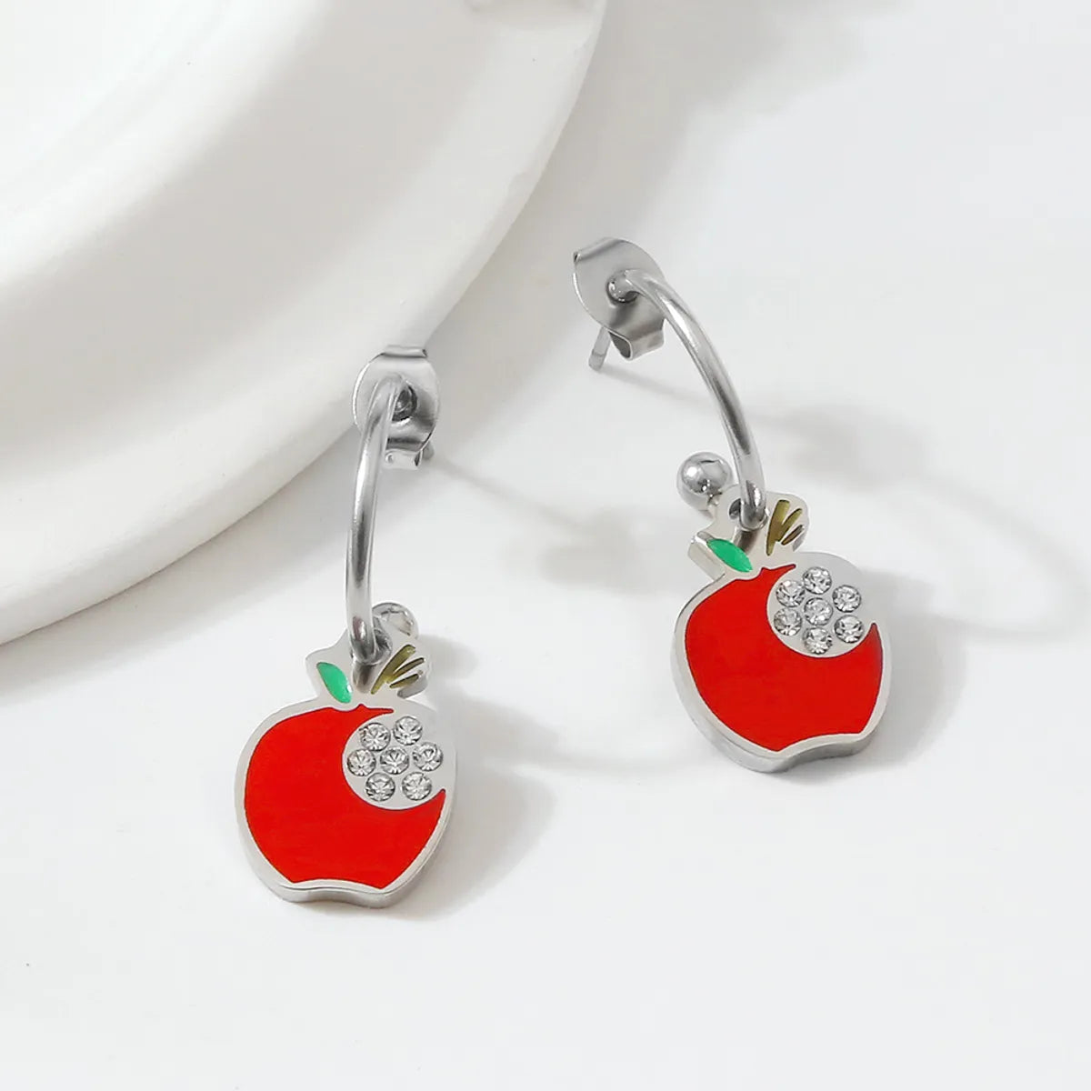 1 Pair Cute Simple Style Apple Titanium Steel Drop Earrings