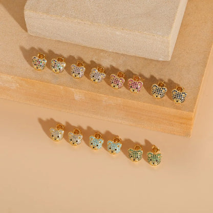 1 Pair Cute Simple Style Bear Plating Inlay Copper Zircon 14k Gold Plated Ear Studs